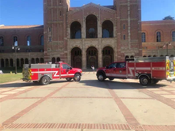 fire vehicle in front of royce hall